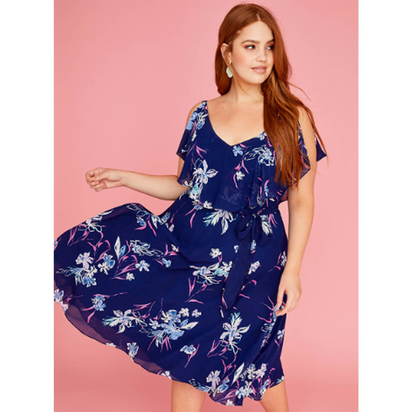 Lane Bryant Dresses & Skirts - Lane Bryant Floral Print Split Flutter Sleeve Midi Dress Women's Plus Size 20